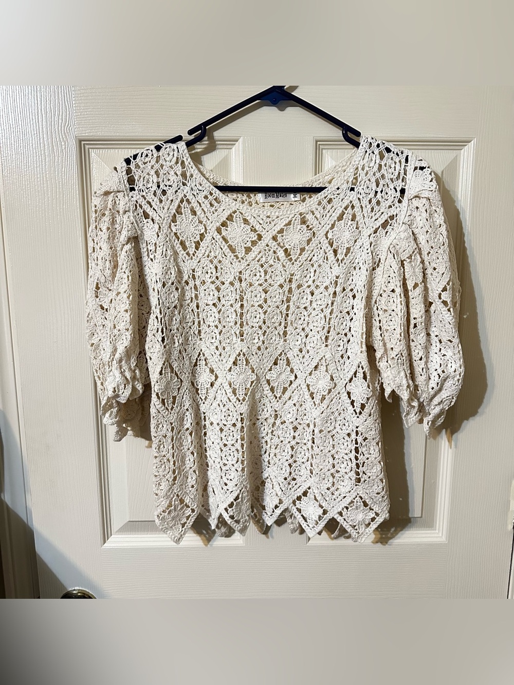 Roommates Cream Crochet Puff-Sleeve Tunic